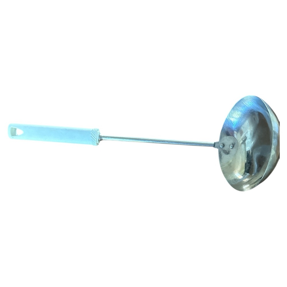 Inox Italy Vintage Stainless‎ Steel Ladle Large White Handle Hang Hole